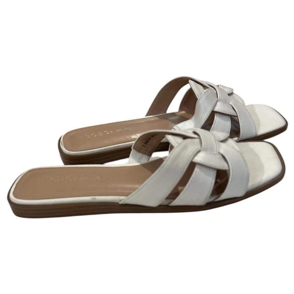 BCBGeneration Women's Meltem Flat Sandal, Women’s,‎ Color White, Size 7.5